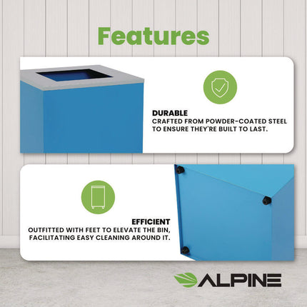 29 Gallon Trash/Recycling Cans, Steel, Blue Can with Square Lid