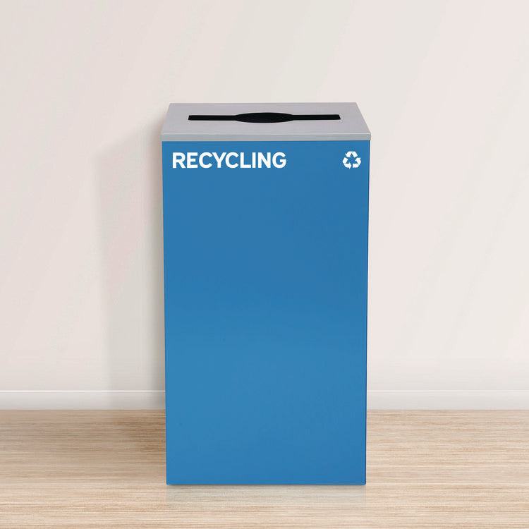 29 Gallon Trash/Recycling Cans, Steel, Blue Recycling Can with Mixed Lid