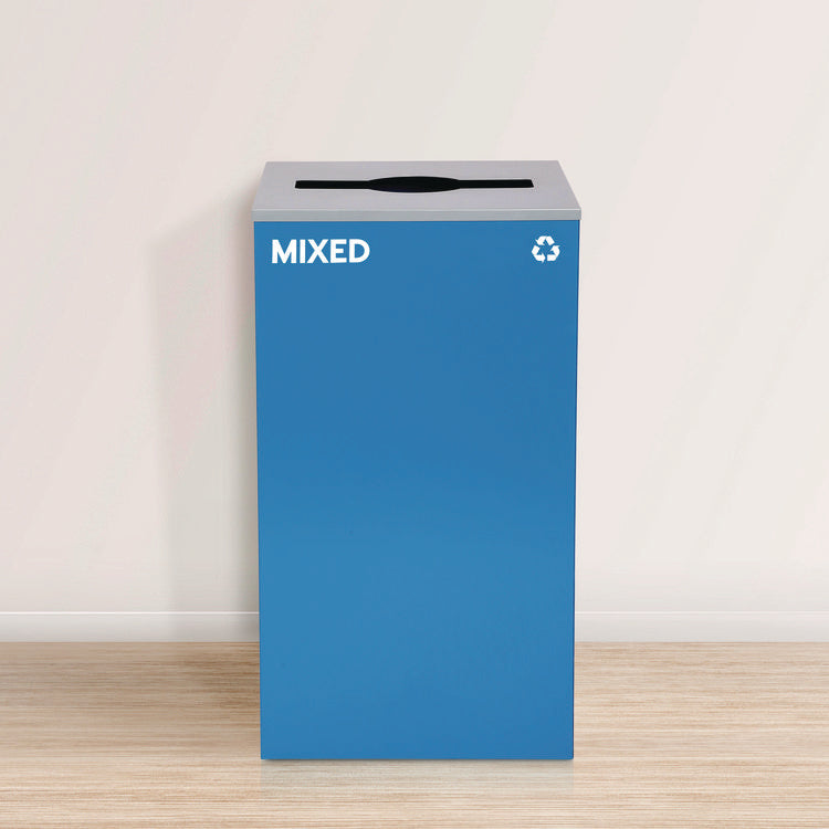 29 Gallon Trash/Recycling Cans, Steel, Blue Mixed Recycling Can with Mixed Lid