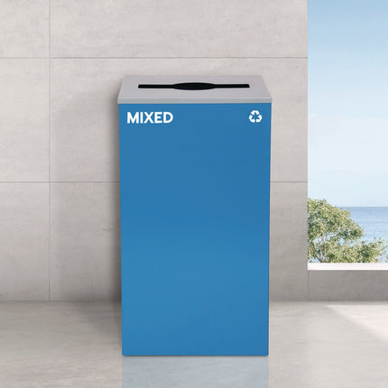 29 Gallon Trash/Recycling Cans, Steel, Blue Mixed Recycling Can with Mixed Lid