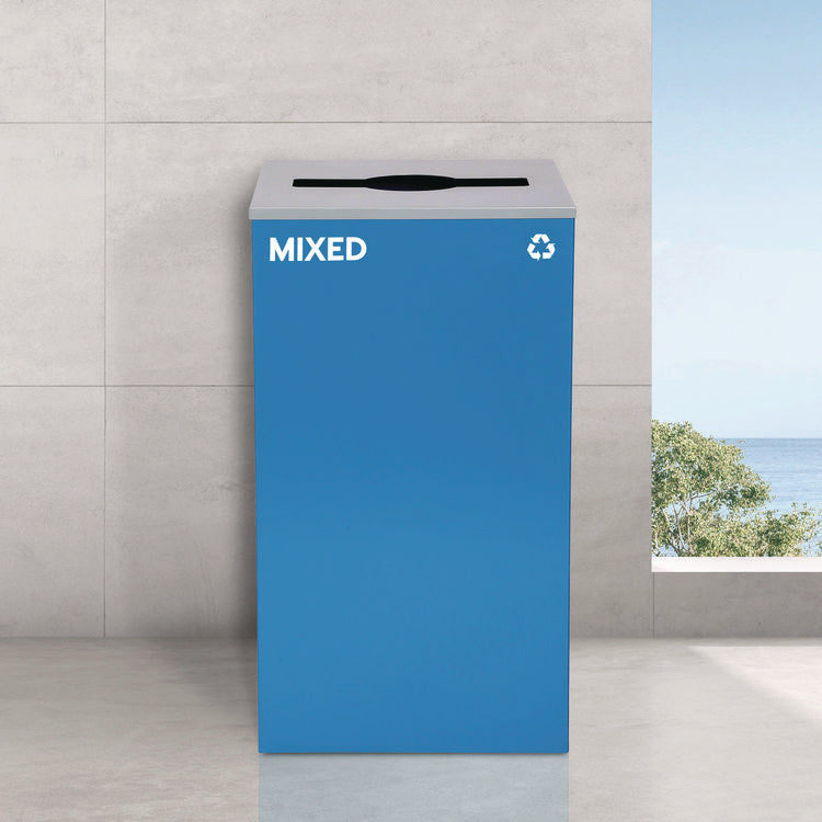 29 Gallon Trash/Recycling Cans, Steel, Blue Mixed Recycling Can with Mixed Lid