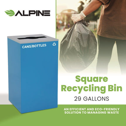 29 Gallon Trash/Recycling Cans, Steel, Blue Cans/Bottles Recycling Can with Mixed Lid
