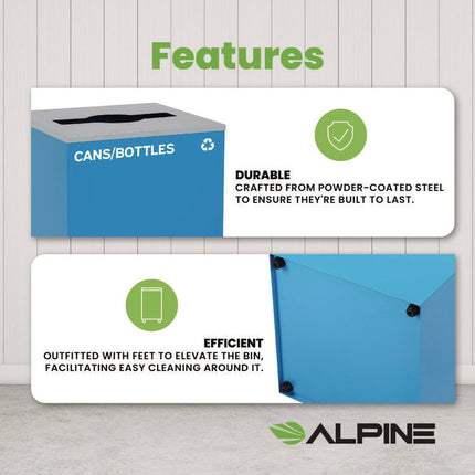 29 Gallon Trash/Recycling Cans, Steel, Blue Cans/Bottles Recycling Can with Mixed Lid