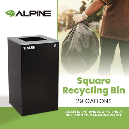 29 Gallon Trash/Recycling Cans, Steel, Black Trash Can with Square Lid
