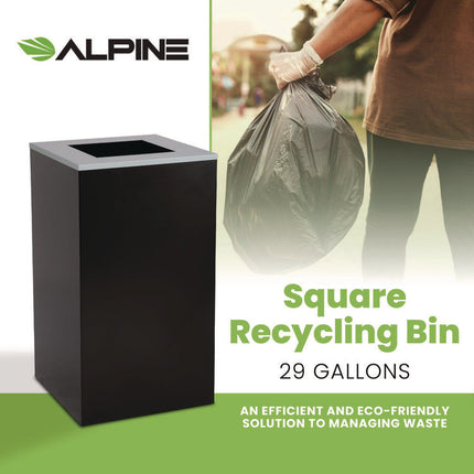 29 Gallon Trash/Recycling Cans, Steel, Black Can with Square Lid