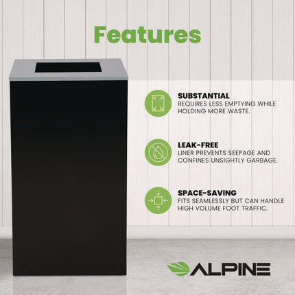 29 Gallon Trash/Recycling Cans, Steel, Black Can with Square Lid