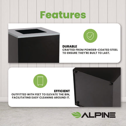 29 Gallon Trash/Recycling Cans, Steel, Black Can with Square Lid