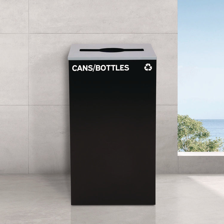 29 Gallon Trash/Recycling Cans, Steel, Black Cans/Bottles Recycling Can with Mixed Lid