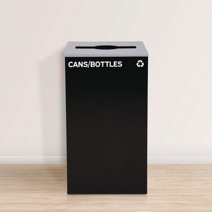 29 Gallon Trash/Recycling Cans, Steel, Black Cans/Bottles Recycling Can with Mixed Lid