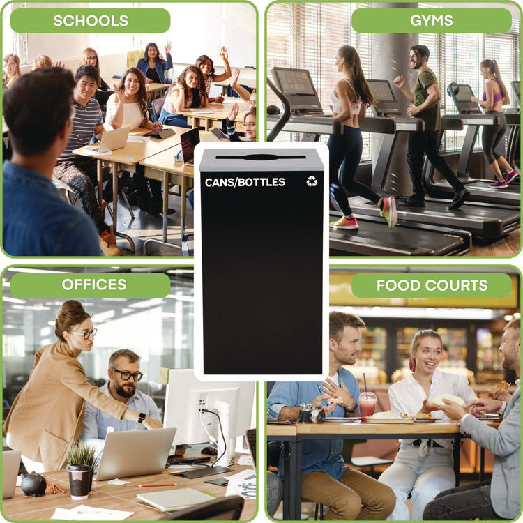 29 Gallon Trash/Recycling Cans, Steel, Black Cans/Bottles Recycling Can with Mixed Lid