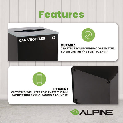 29 Gallon Trash/Recycling Cans, Steel, Black Cans/Bottles Recycling Can with Mixed Lid