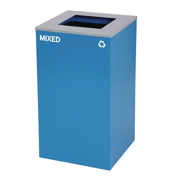 29 Gallon Trash/Recycling Cans, Steel, Blue Mixed Recycling and Black Trash Cans w/Square Lids, Green Compost Can w/Mixed Lid