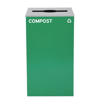 29 Gallon Trash/Recycling Cans, Steel, Blue Mixed Recycling and Green Compost Cans w/Mixed Lids, Black Trash Can w/Square Lid