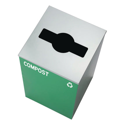 29 Gallon Trash/Recycling Cans, Steel, Blue Mixed Recycling w/Circle Lid, Green Compost w/Mixed Lid, Black Trash w/Square Lid