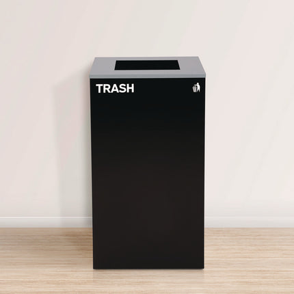 29 Gallon Trash/Recycling Cans, Steel, Blue Mixed Recycling w/Circle Lid, Green Compost w/Mixed Lid, Black Trash w/Square Lid