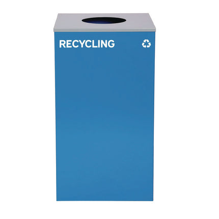 29 Gallon Trash/Recycling Cans, Steel, Blue Recycling Can w/Circle Lid, Green Compost Can and Black Trash Can w/Square Lids