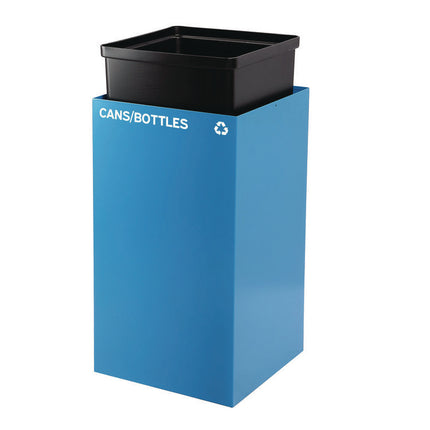 29 Gallon Trash/Recycling Cans, Steel, Blue Cans/Bottles with Circle Lid, Green Compost and Black Trash Cans with Square Lids