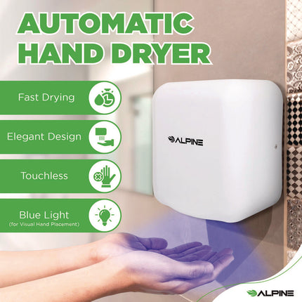 Hemlock Commercial Automatic 120V Hand Dryer, 6.68 x 11.41 x 12.31, Stainless Steel, White
