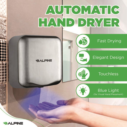 Hemlock Commercial 220V Automatic Hand Dryer, 6.68 x 11.41 x 12.31, Stainless Steel, Silver
