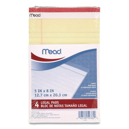Notepad, Wide/Legal Rule, 50 Canary 5 x 8 Sheets, 4/Pack