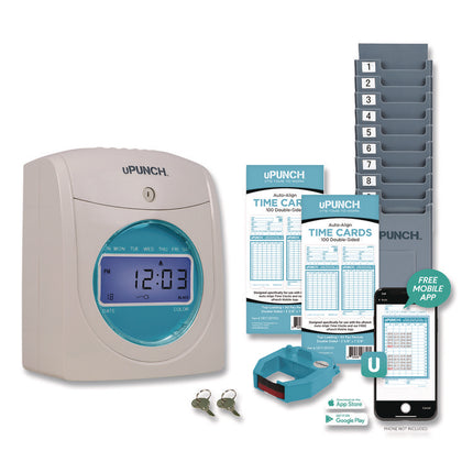 Digital Auto-Align Punch Time Clock Bundle, White