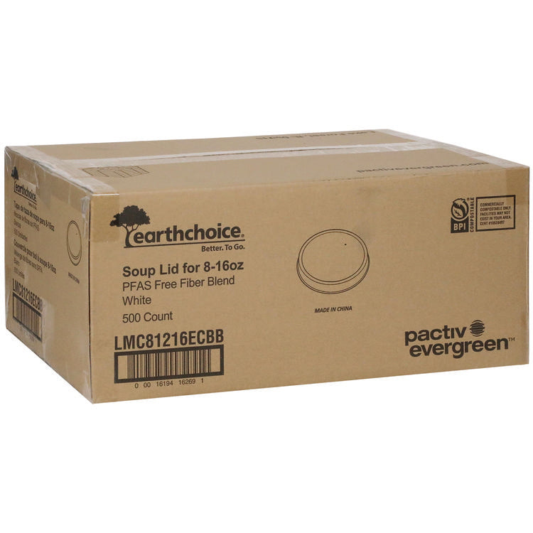 EarthChoice PFAS-Free Compostable Soup Cup Lid, For 8 oz to 16 oz Soup Cups, 4" Diameter, White, Sugarcane, 500/Carton