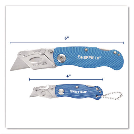 Folding Lock Back Utility Knife Set, 1 Standard, 1 Mini, Blue