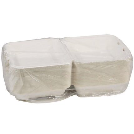 EarthChoice PFAS Free Compostable Hinged Lid Container, 9 x 9 x 3, White, Sugarcane, 150/Carton