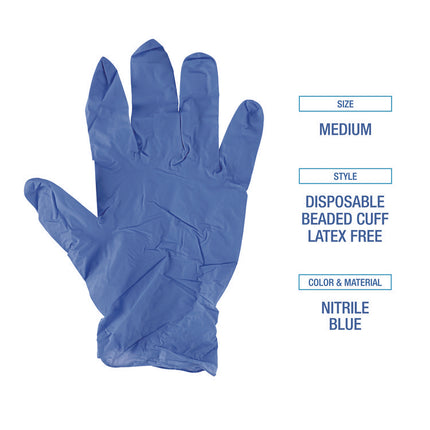 Disposable General-Purpose Nitrile Gloves, Medium, Blue, 4 mil, 1,000/Carton