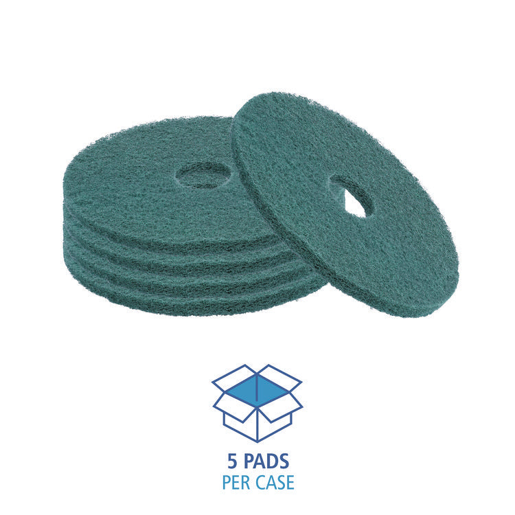 Heavy-Duty Scrubbing Floor Pads, 13" Diameter, Green, 5/carton