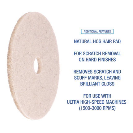 Natural Hog Hair Burnishing Floor Pads, 17" Diameter, Tan, 5/carton