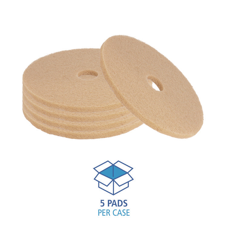 Burnishing Floor Pads, 27" Diameter, Tan, 5/Carton