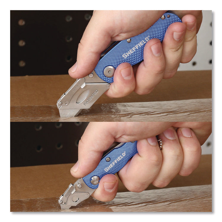 Folding Lock Back Utility Knife Set, 1 Standard, 1 Mini, Blue