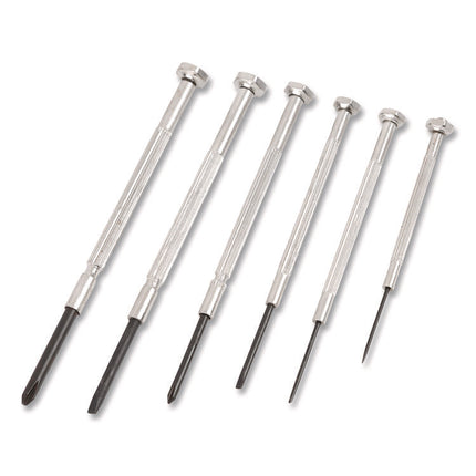 Precision Screwdriver Set, Six-Piece, Phillips/Slotted, Assorted Lengths, Polished Steel Handles