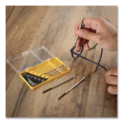 Precision Screwdriver Set, Six-Piece, Phillips/Slotted, Assorted Lengths, Polished Steel Handles