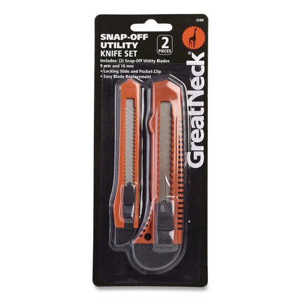 Snap-Off Utility Knife Set, 9 mm Knife, 18 mm Knife, Orange/Black