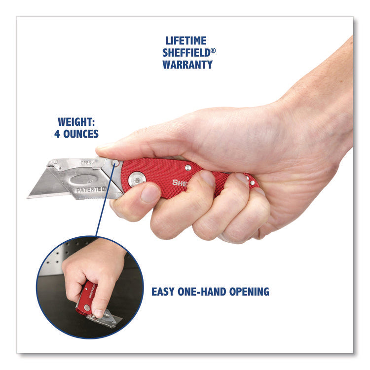 Quick Change Lock Back Utility Knife, 1.25" Blade, 3.5" Aluminum Handle, Red