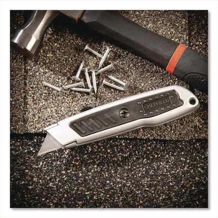 Retractable Utility Knife, 1.25" Blade, 3.5" Plastic Handle, Black/Gray