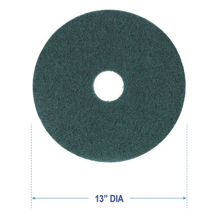 Heavy-Duty Scrubbing Floor Pads, 13" Diameter, Green, 5/carton
