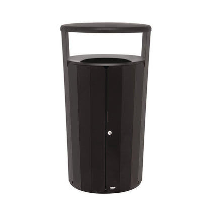 RESIST Round Waste Container, 45 gal, Metal, Textured Black/Black Gloss