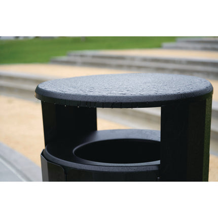 RESIST Round Waste Container, 45 gal, Metal, Textured Black/Black Gloss