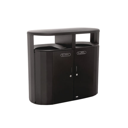 RESIST Dual Stream Waste and Recycling Container, 66 gal, Metal, Textured Black/Black Gloss