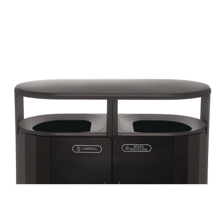 RESIST Dual Stream Waste and Recycling Container, 66 gal, Metal, Textured Black/Black Gloss