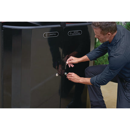 RESIST Dual Stream Waste and Recycling Container, 66 gal, Metal, Textured Black/Black Gloss
