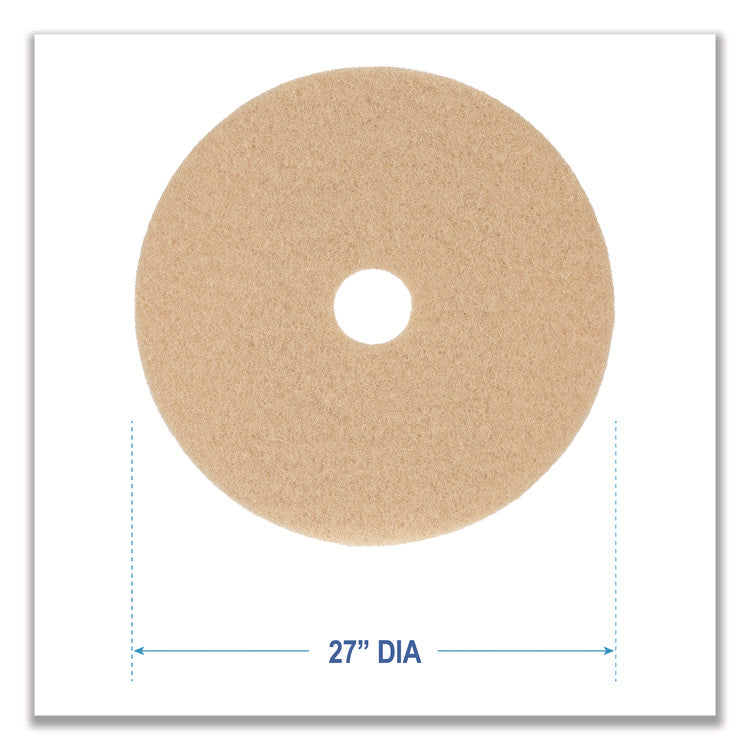 Burnishing Floor Pads, 27" Diameter, Tan, 5/Carton