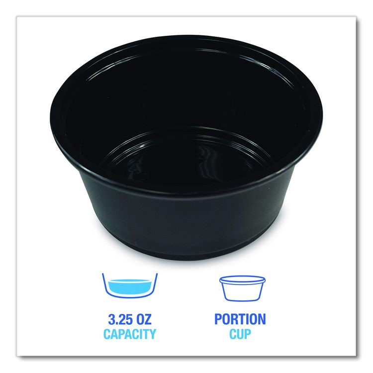 Souffle/Portion Cups, 3.25 oz, Plastic, Black, 2,500/Carton
