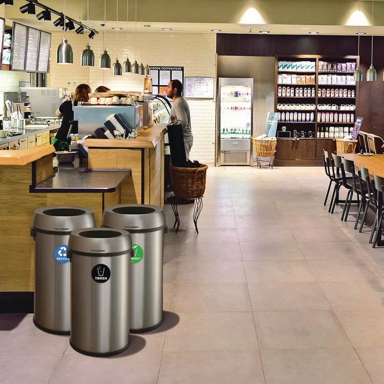 17 Gallon Stainless Steel Open Top Recycling, Trash and Compost Station