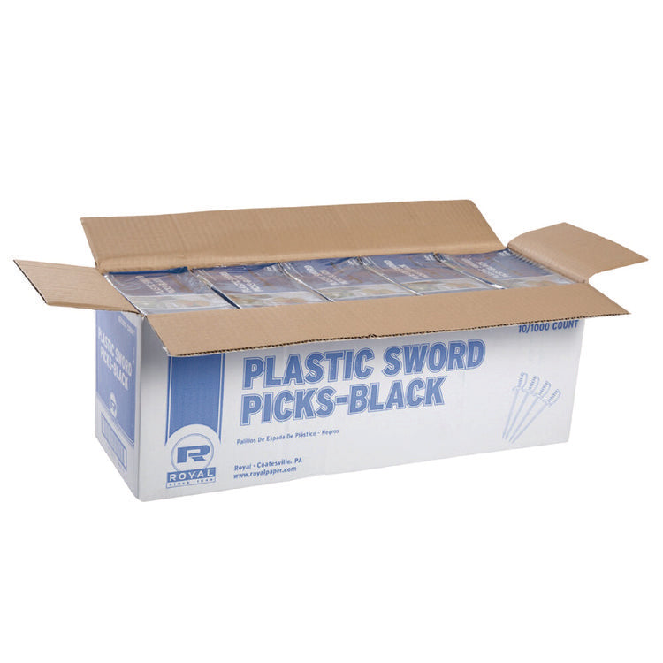 Sword Picks, Plastic, 6", Black, 1,000/Box, 10 Boxes/Carton