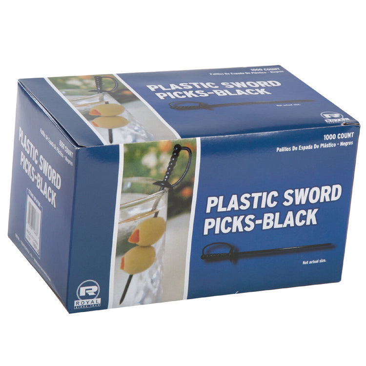 Sword Picks, Plastic, 6", Black, 1,000/Box, 10 Boxes/Carton