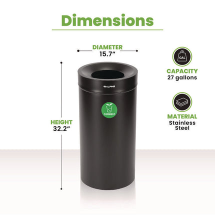 27 Gallon Black Stainless Steel Compost Can